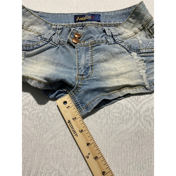 Angels Y2K Low Rise Denim Shorts Light Wash Distressed Blue Juniors Size 7 - Picture 6 of 8